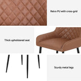 Artiss 2x Dining Chairs Retro PU Leather Kitchen Lounge Cafe Accent Chair Brown - Rear View