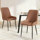 Artiss 2x Dining Chairs Retro PU Leather Kitchen Lounge Cafe Accent Chair Brown - Close-Up Angle