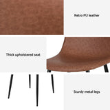 Artiss 2x Dining Chairs Retro PU Leather Kitchen Lounge Cafe Accent Chair Brown - Rear View