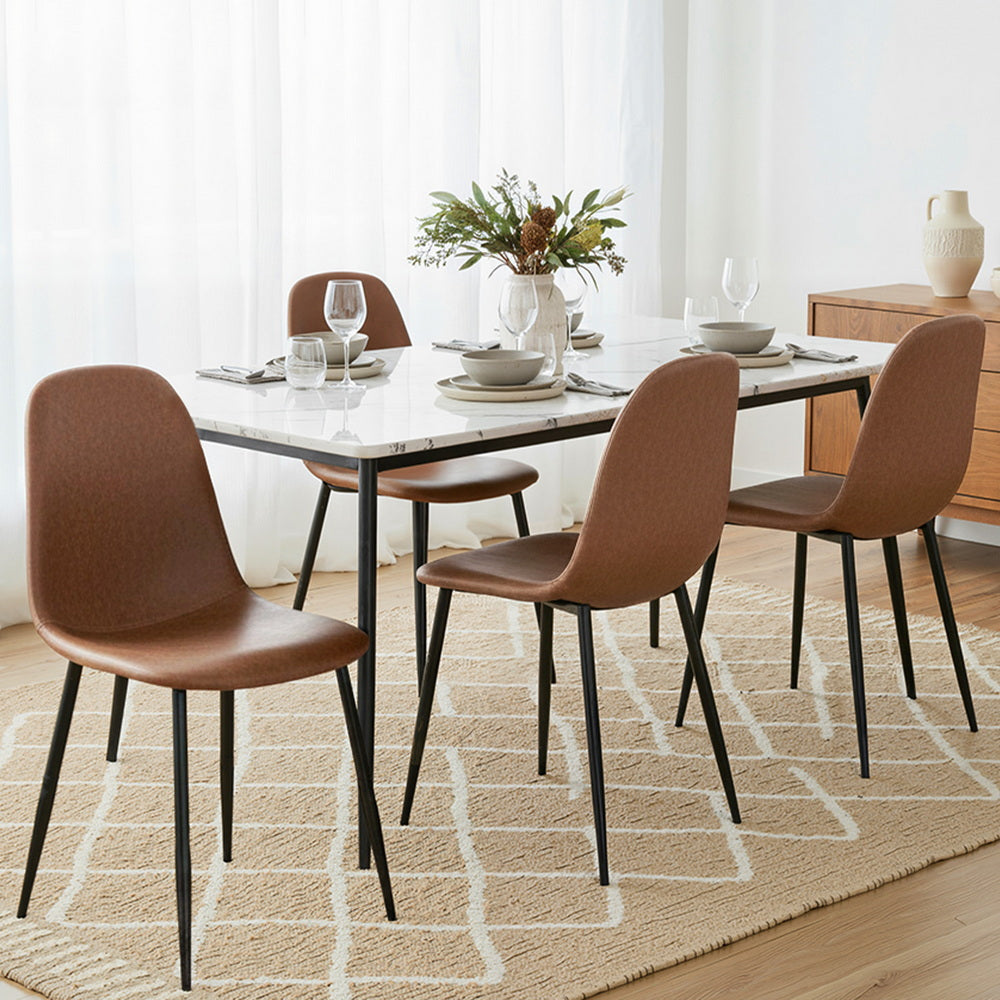 Artiss 4x Dining Chairs Retro PU Leather Kitchen Lounge Cafe Accent Chair Brown