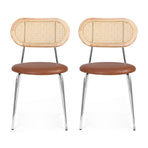 Artiss 2x Dining Chairs PU Leather Rattan Kitchen Lounge Cafe Accent Chair Brown