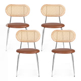 Artiss 4x Dining Chairs PU Leather Rattan Kitchen Lounge Cafe Accent Chair Brown