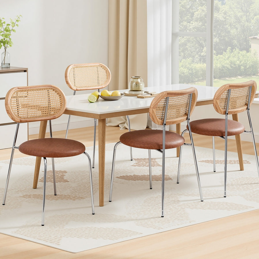 Artiss 4x Dining Chairs PU Leather Rattan Kitchen Lounge Cafe Accent Chair Brown