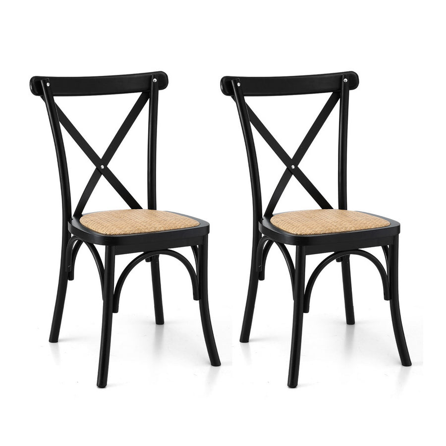 Artiss 2x Dining Chairs Rattan Wooden Kitchen Accent Chair Cafe Lounge Rubber Wood