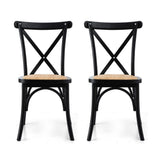 Artiss 2x Dining Chairs Rattan Wooden Kitchen Accent Chair Cafe Lounge Rubber Wood - Side View