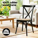 Artiss 2x Dining Chairs Rattan Wooden Kitchen Accent Chair Cafe Lounge Rubber Wood - Top-Down View