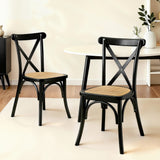 Artiss 2x Dining Chairs Rattan Wooden Kitchen Accent Chair Cafe Lounge Rubber Wood - Close-Up Angle
