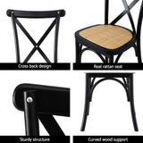 Artiss 4x Dining Chairs Rattan Wooden Kitchen Accent Chair Cafe Lounge Rubber Wood - Rear View