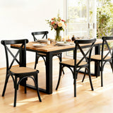 Artiss 4x Dining Chairs Rattan Wooden Kitchen Accent Chair Cafe Lounge Rubber Wood - Close-Up Angle