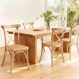 Artiss 4x Dining Chairs Rattan Wooden Kitchen Accent Chair Cafe Lounge Rubber Wood - Close-Up Angle