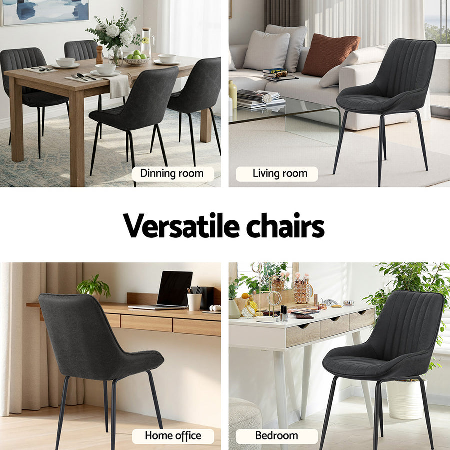 Artiss 2x Dining Chairs Retro PU Leather Kitchen Lounge Cafe Accent Chair Black