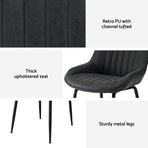 Artiss 2x Dining Chairs Retro PU Leather Kitchen Lounge Cafe Accent Chair Black