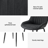 Artiss 2x Dining Chairs Retro PU Leather Kitchen Lounge Cafe Accent Chair Black - Rear View