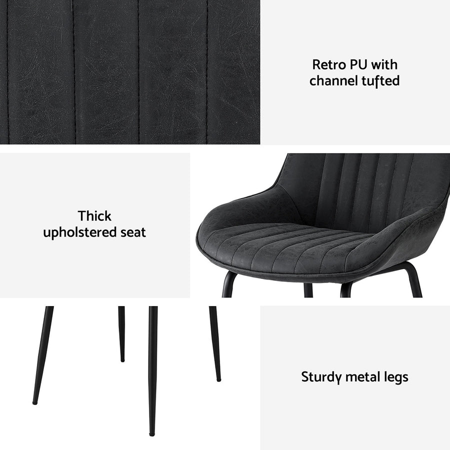 Artiss 2x Dining Chairs Retro PU Leather Kitchen Lounge Cafe Accent Chair Black