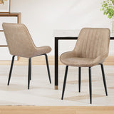 Artiss 2x Dining Chairs Retro PU Leather Kitchen Lounge Cafe Accent Chair Khaki - Close-Up Angle