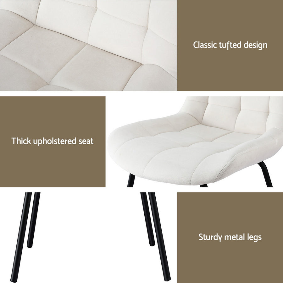 Artiss 2x Dining Chairs Velvet Tufted Kitchen Lounge Cafe Accent Chair Beige