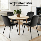 Artiss 2x Dining Chairs Velvet Tufted Kitchen Lounge Cafe Accent Chair Black - 45-Degree Angle