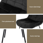 Artiss 2x Dining Chairs Velvet Tufted Kitchen Lounge Cafe Accent Chair Black