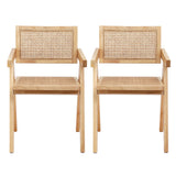 Artiss 2x Dining Chairs Wooden Rattan Seat Rubber Wood Frame - Side View
