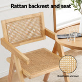 Artiss 2x Dining Chairs Wooden Rattan Seat Rubber Wood Frame - 45-Degree Angle