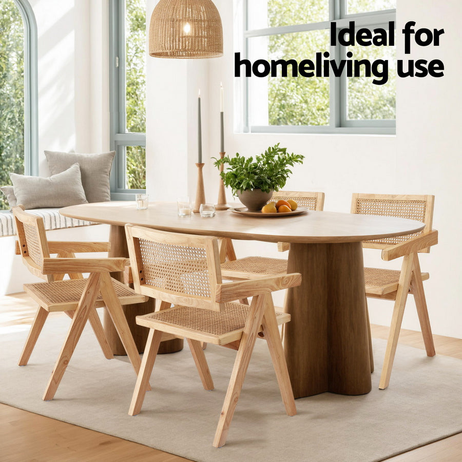 Artiss 2x Dining Chairs Wooden Rattan Seat Rubber Wood Frame