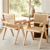 Artiss 2x Dining Chairs Wooden Rattan Seat Rubber Wood Frame - Close-Up Angle