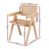 Artiss 4x Dining Chairs Wooden Rattan Seat Rubber Wood Frame - Front View