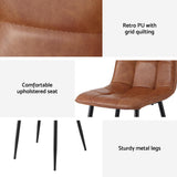 Artiss 4x Dining Chairs Retro PU Leather Kitchen Lounge Cafe Accent Chair Brown - Rear View