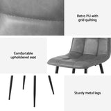 Artiss 4x Dining Chairs Retro PU Leather Kitchen Lounge Cafe Accent Chair Grey - Rear View