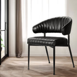 Artiss Dining Chairs Set of 2 Leather Hollow Armchair Black - Close-Up Angle