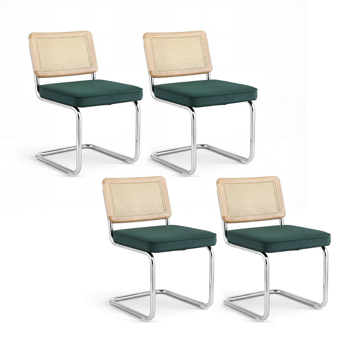 Artiss Dining Chairs Set of 4 Velvet Rattan Cantilever Green