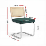 Artiss Dining Chairs Set of 4 Velvet Rattan Cantilever Green - Front View