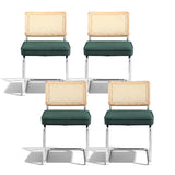 Artiss Dining Chairs Set of 4 Velvet Rattan Cantilever Green - Side View