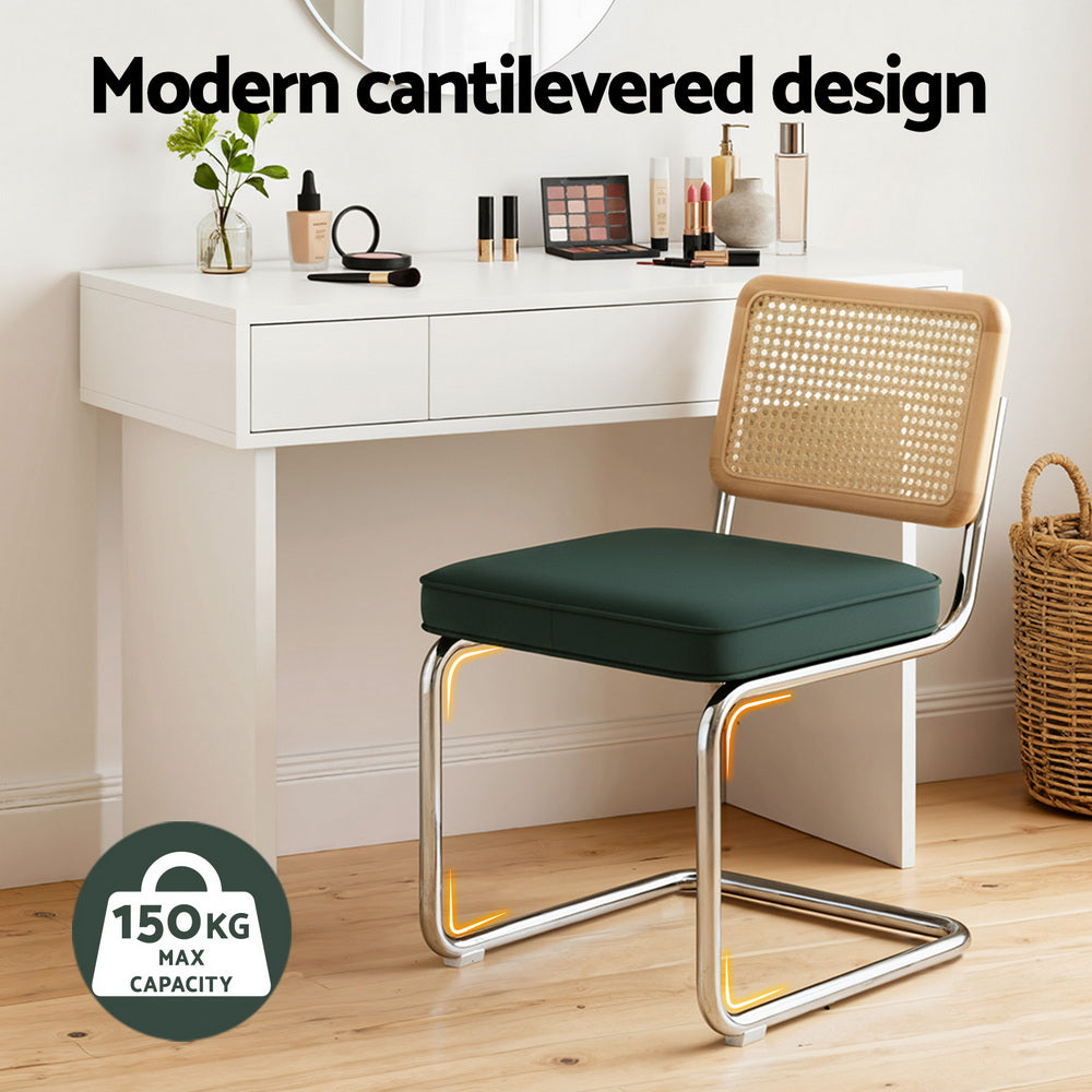 Artiss Dining Chairs Set of 4 Velvet Rattan Cantilever Green