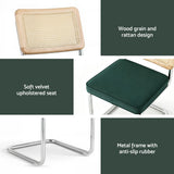 Artiss Dining Chairs Set of 4 Velvet Rattan Cantilever Green - Rear View