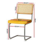Artiss Dining Chairs Set of 4 Velvet Rattan Cantilever Yellow - Front View