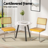 Artiss Dining Chairs Set of 4 Velvet Rattan Cantilever Yellow - Top-Down View