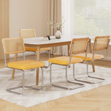 Artiss Dining Chairs Set of 4 Velvet Rattan Cantilever Yellow - Close-Up Angle