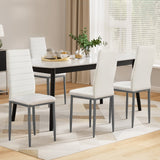 Artiss Dining Chairs Set of 4 Leather Channel Tufted White - Close-Up Angle