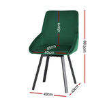 Artiss Dining Chairs Set of 2 Velvet Swivel Base Green - Front View