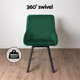 Artiss Dining Chairs Set of 2 Velvet Swivel Base Green - Top-Down View
