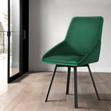 Artiss Dining Chairs Set of 2 Velvet Swivel Base Green - Close-Up Angle