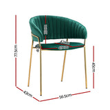 Artiss Dining Chairs Set of 2 Velvet Hollow Armchair Green - Front View