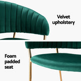 Artiss Dining Chairs Set of 2 Velvet Hollow Armchair Green - 45-Degree Angle
