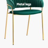 Artiss Dining Chairs Set of 2 Velvet Hollow Armchair Green - Rear View