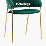 Artiss Dining Chairs Set of 4 Velvet Hollow Armchair Green - Rear View