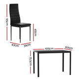 Artiss Dining Chairs and Table Dining Set 4 Chair Set Of 5 Black - Front View