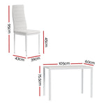 Artiss 5 piece white dining set with rectangular table and 4 chairs, rectangular MDF tabletop