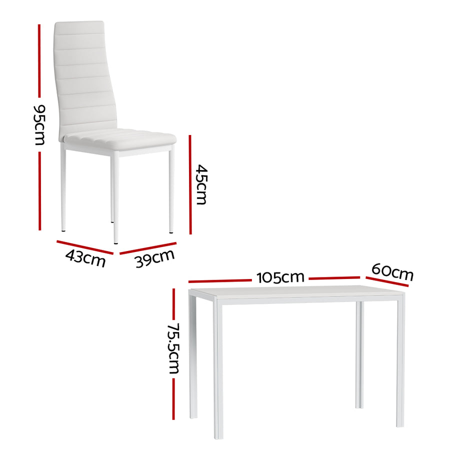 Artiss 5 piece white dining set with rectangular table and 4 chairs, rectangular MDF tabletop