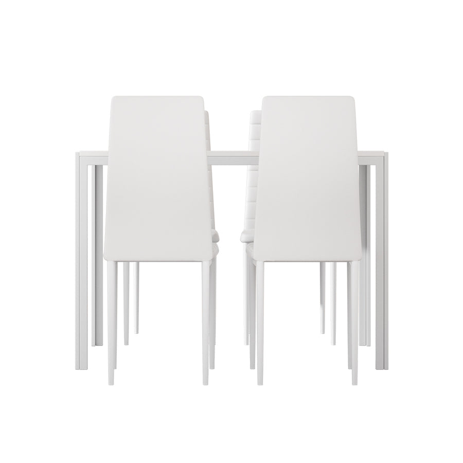 Artiss 5 piece white dining set with rectangular table and 4 chairs, padded PVC chair seats